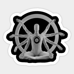 abstract modern human in davinci pose and lotus pose flying and meditating Sticker